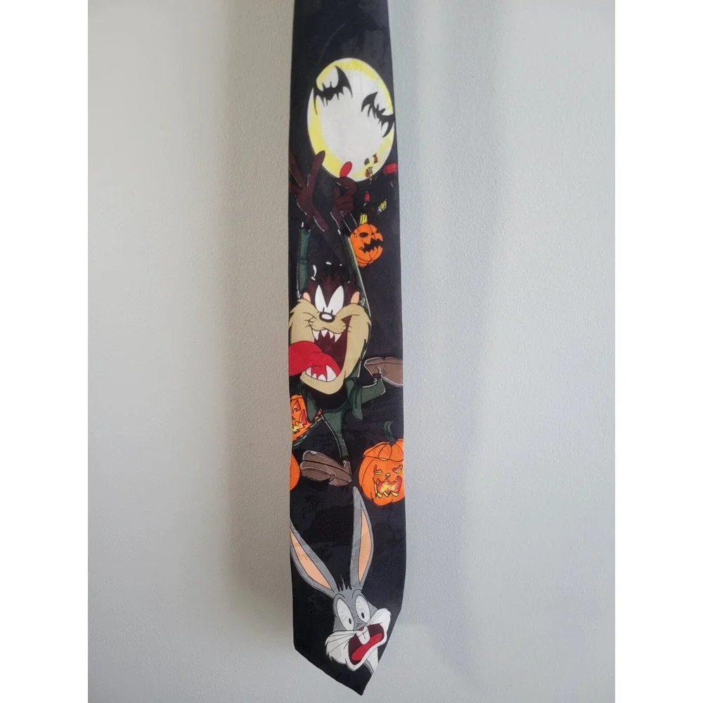 Vtg Looney Tunes Mania Halloween Tie Bugs Bunny‎ Tasmanian Devil Pumpkins 1995
